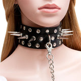 Leather Spiked Collar Leash Adjustable - Free Shipping